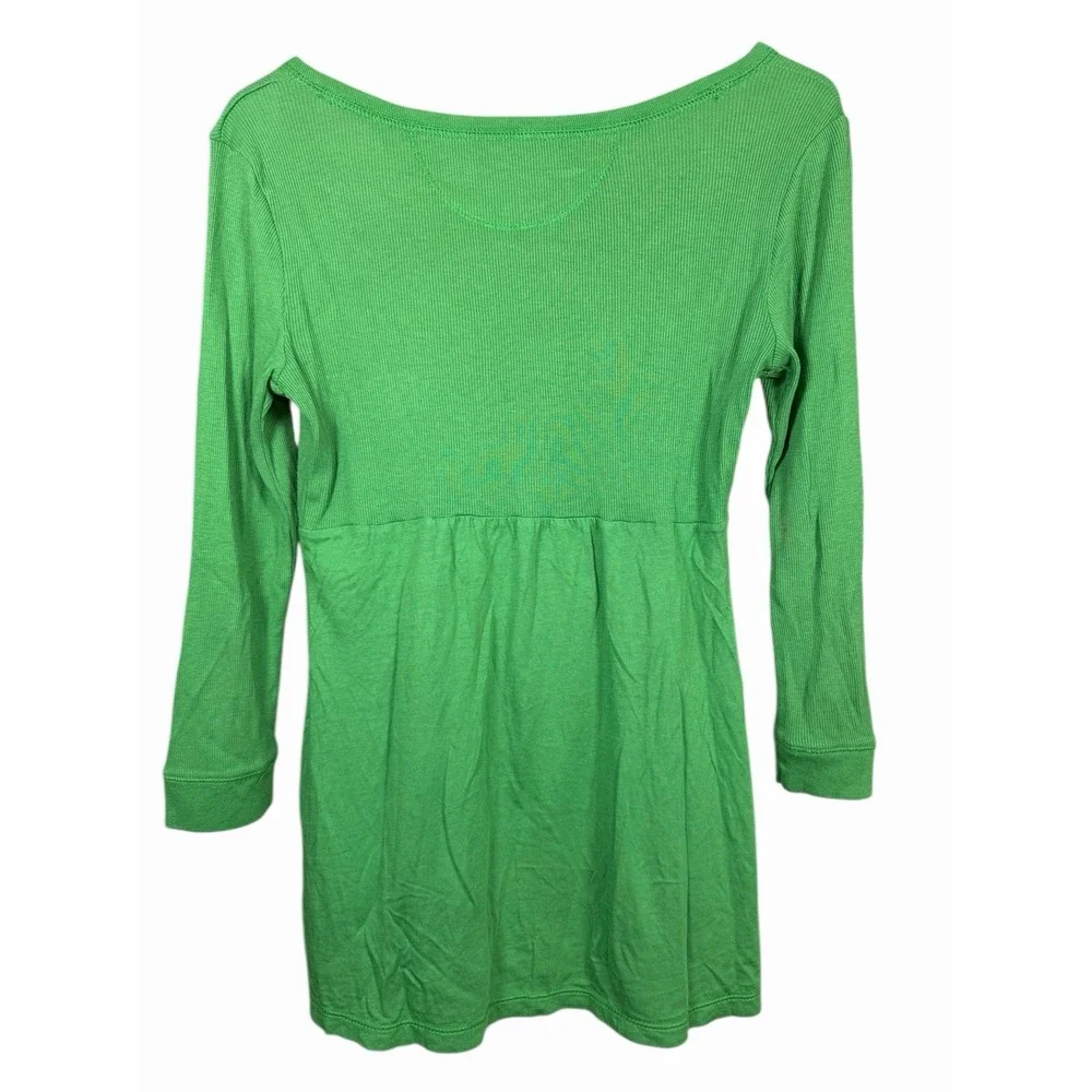 GAP Y2K Scoop Neck Babydoll Top Green‎ Ribbed Cotton Modal Women's S Henley - Picture 10 of 12